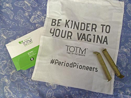 TOTM bag, organic tampons and panty liners